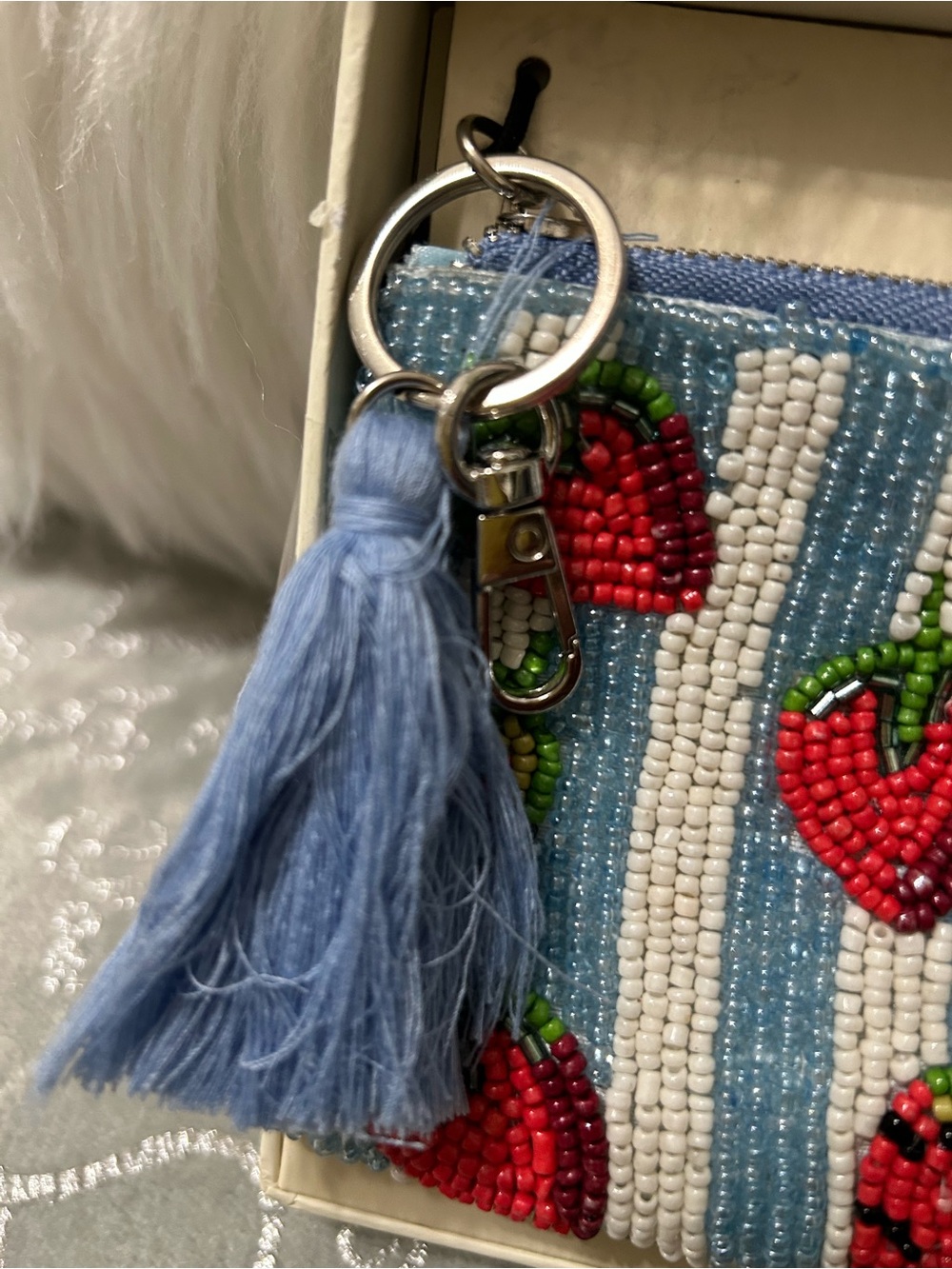 NWT Sol and Mer Handmade Beaded Strawberry Coin Purse - Blue & White - Picture 5 of 6
